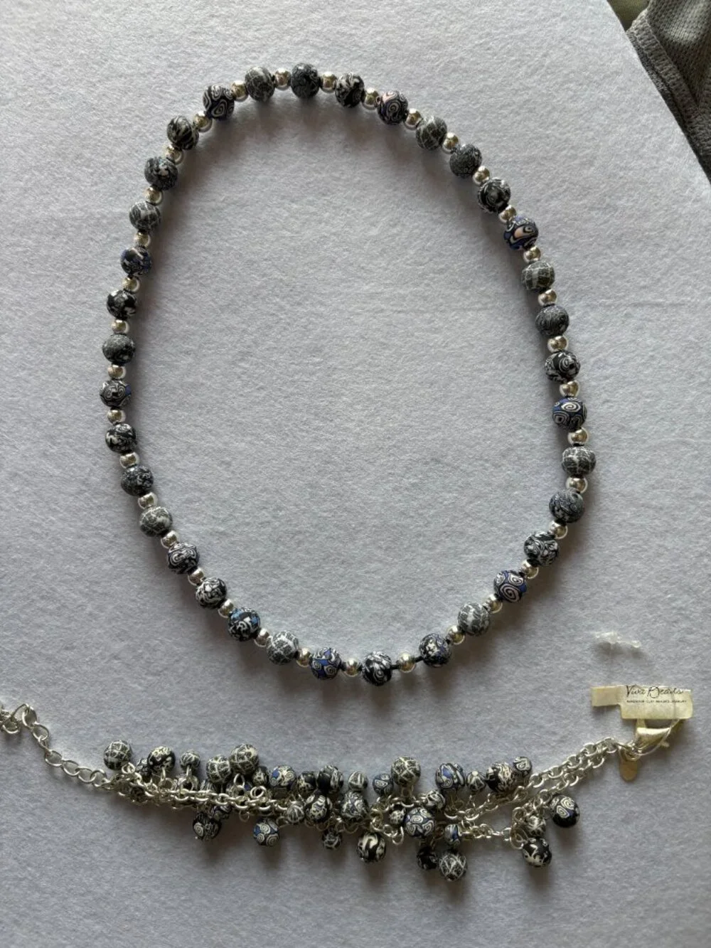 Viva Beads Artisan Blue, Black Swirl Polymer Clay Bead Necklace & Bracelet Set